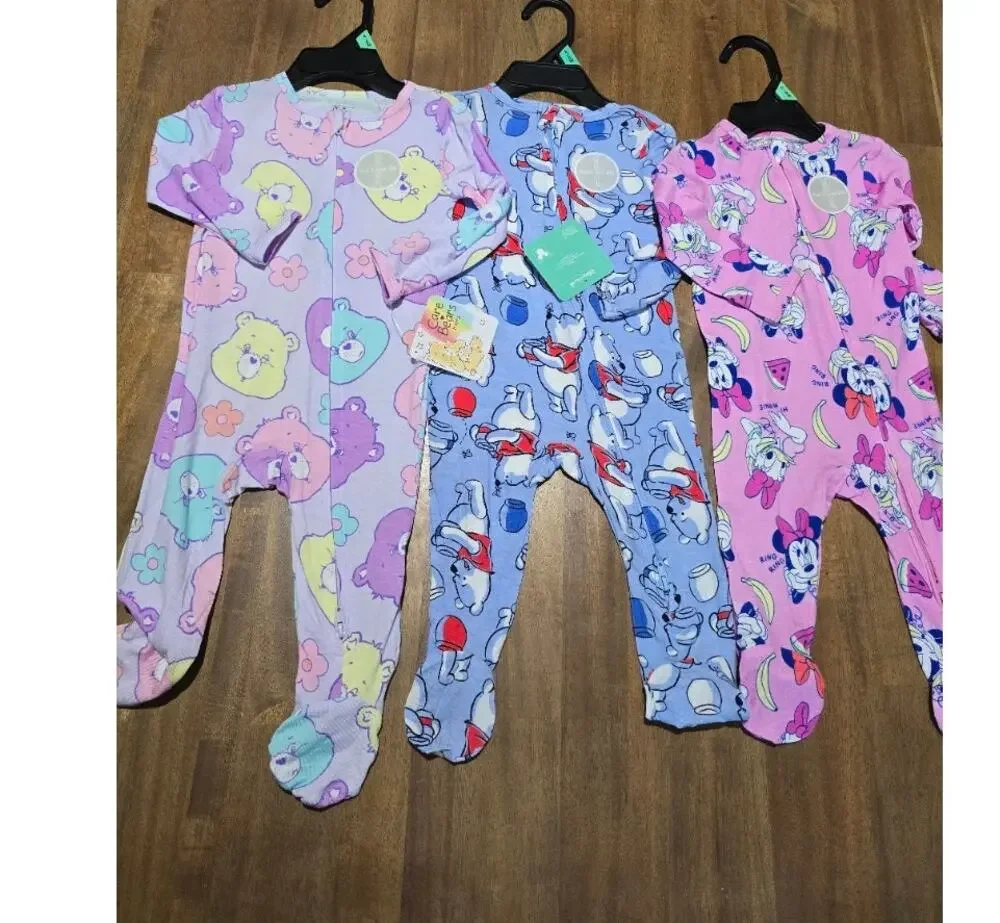 NWT Disney Baby Girls Footed Pajama LOT of 3 Bundle 3-6 Months